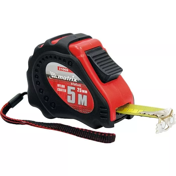 Рулетка Status autostop Magnet+,7,5 м х 25 мм,обрезиненная,Нейлоновое покрытие Matrix