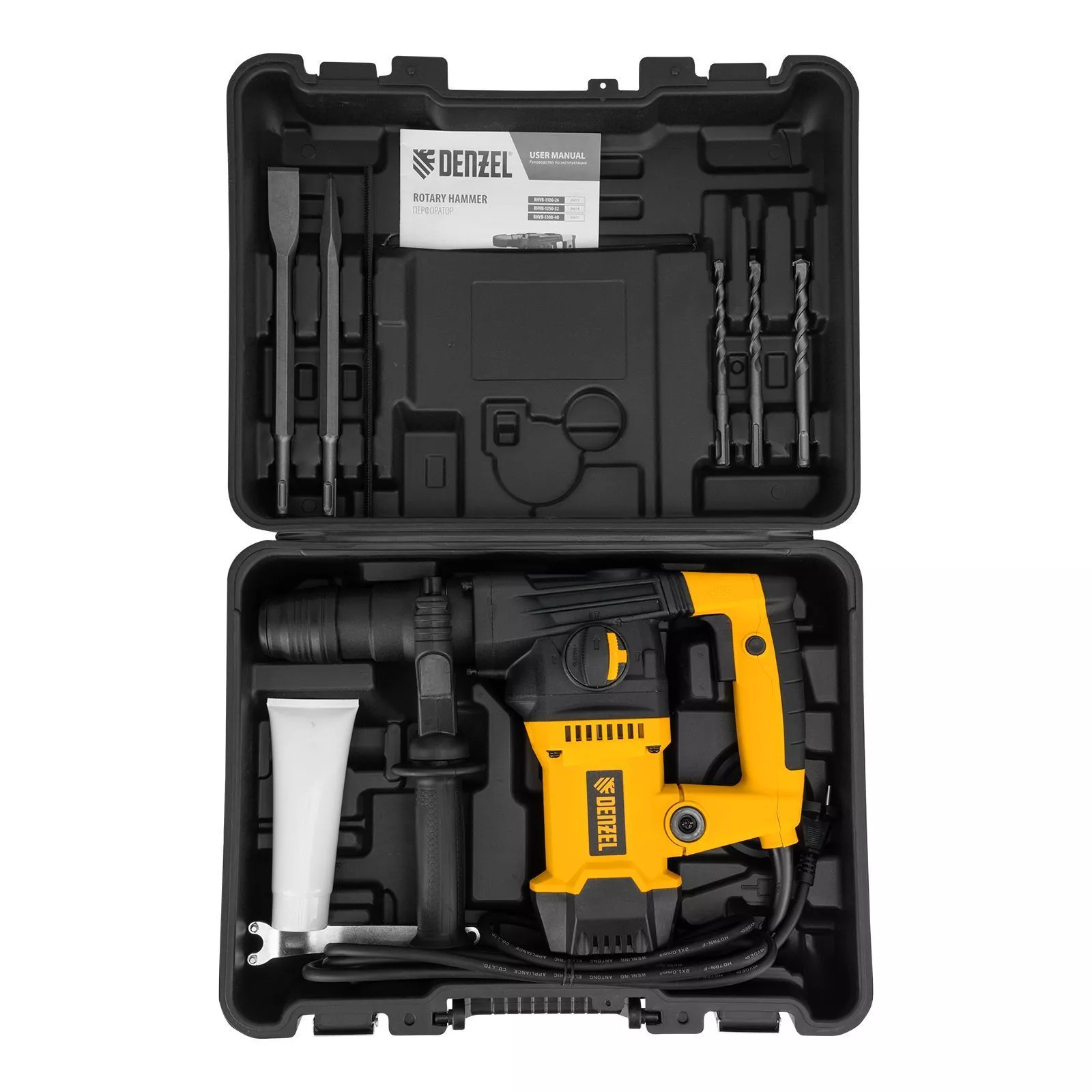 Перфоратор электрический RHVB-1250-32, SDS-plus, 1250 Вт, 5,5 Дж, 4 реж. Denzel
