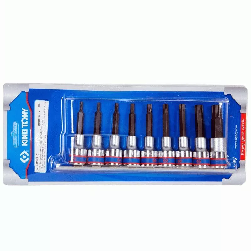 Набор торцевых насадок 1/2", Torx, Т20-Т60 мм, L = 80 мм, 9 предметов  KING TONY 4119PR10