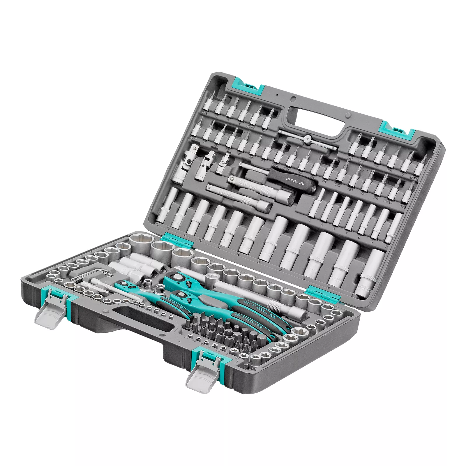 Набор инструментов, 1/4", 3/8", 1/2", Cr-V, S2, усиленный кейс, 151 предмет Stels