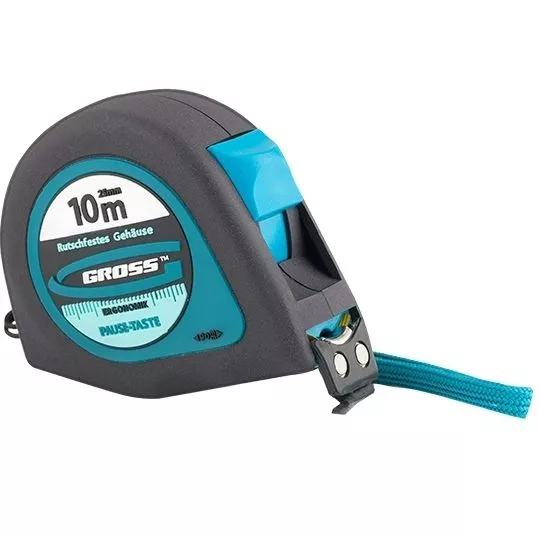 Рулетка "Ergonomisch",10 м x 25 мм,магнитный обрезиненный зацеп Gross