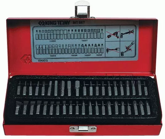 Набор вставок (бит) 1/4", PH, PZ, Hex, Torx, Slotted, 42 предмета KING TONY 1042CQ