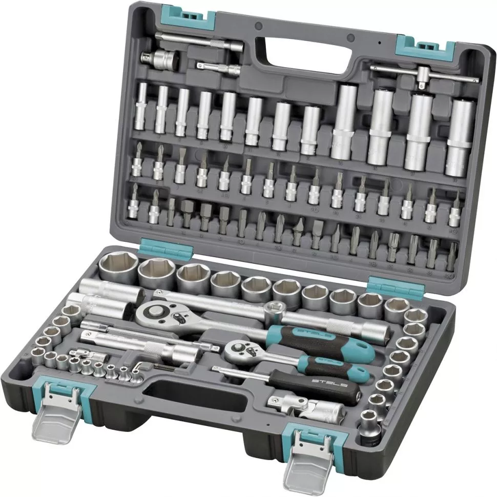 Набор инструментов, 1/2", 1/4", CrV, пластиковый кейс 94 предмета Stels