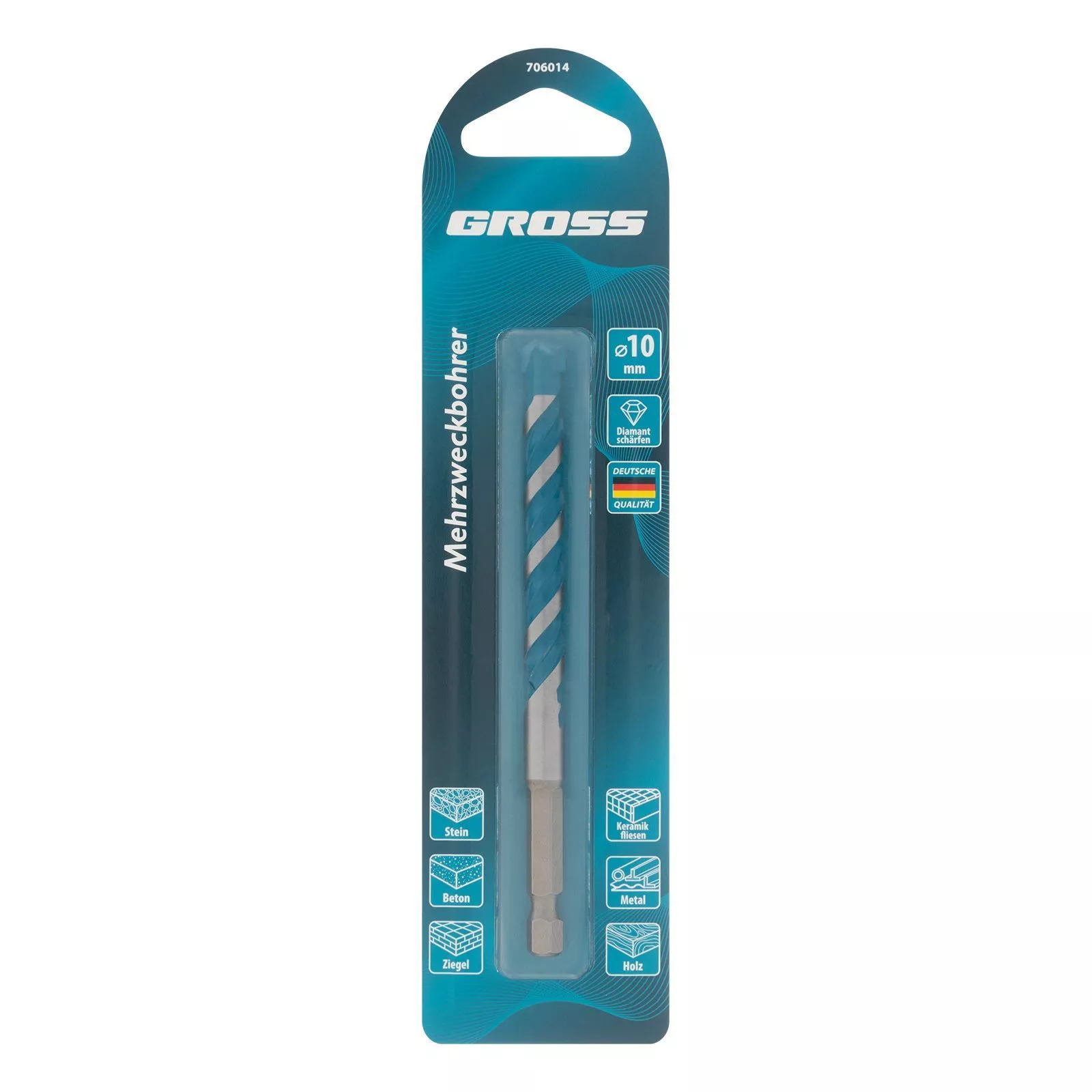Сверло универсальное, Multipurpose PRO, 6-гр. хвостовик, 10мм Gross