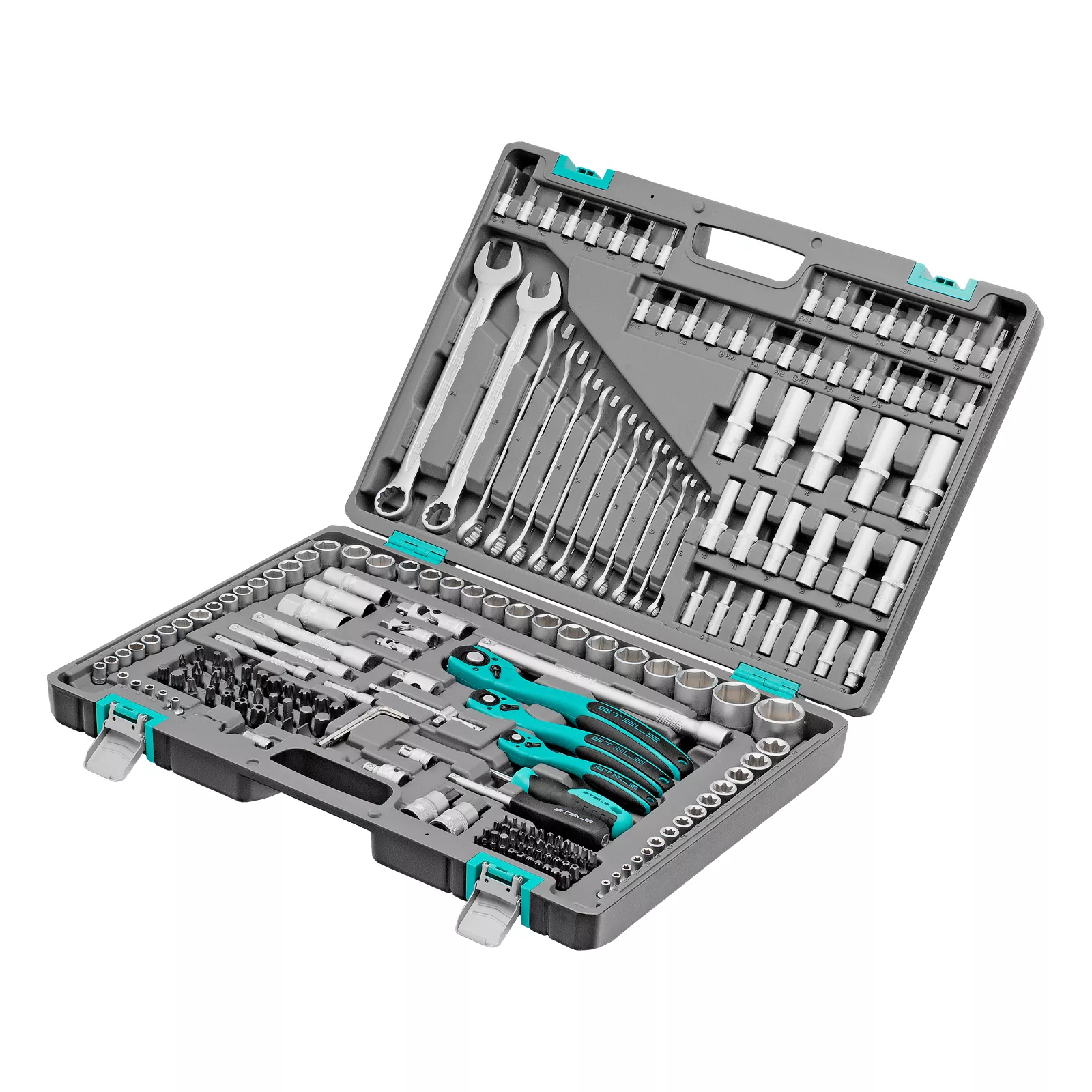 Набор инструментов, 1/4", 3/8", 1/2", Cr-V, S2, усиленный кейс, 216 предметов Stels