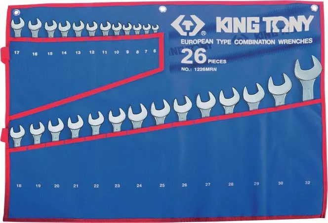 Набор комбинированных ключей, 6-32 мм чехол из теторона, 26 предметов KING TONY 1226MRN