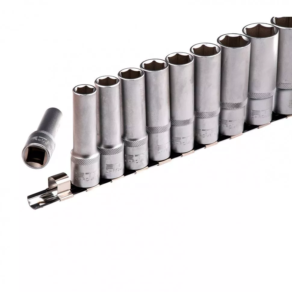 Набор удлиненных торцевых головок 1/2", шестигранные, CrV, 10 шт, 10-22 мм Stels