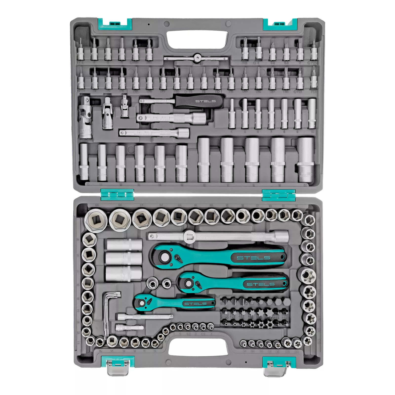 Набор инструментов, 1/4", 3/8", 1/2", Cr-V, S2, усиленный кейс, 151 предмет Stels