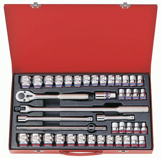 Набор торцевых головок с принадлежностями 1/2", шестигранные, 10-32 мм, 5/16"-1-1/4", 42 предмета KING TONY 4542CR