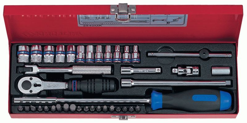 Набор торцевых головок с принадлежностями 1/4", шестигранные, 4-13 мм, 39 предметов KING TONY 2540MR