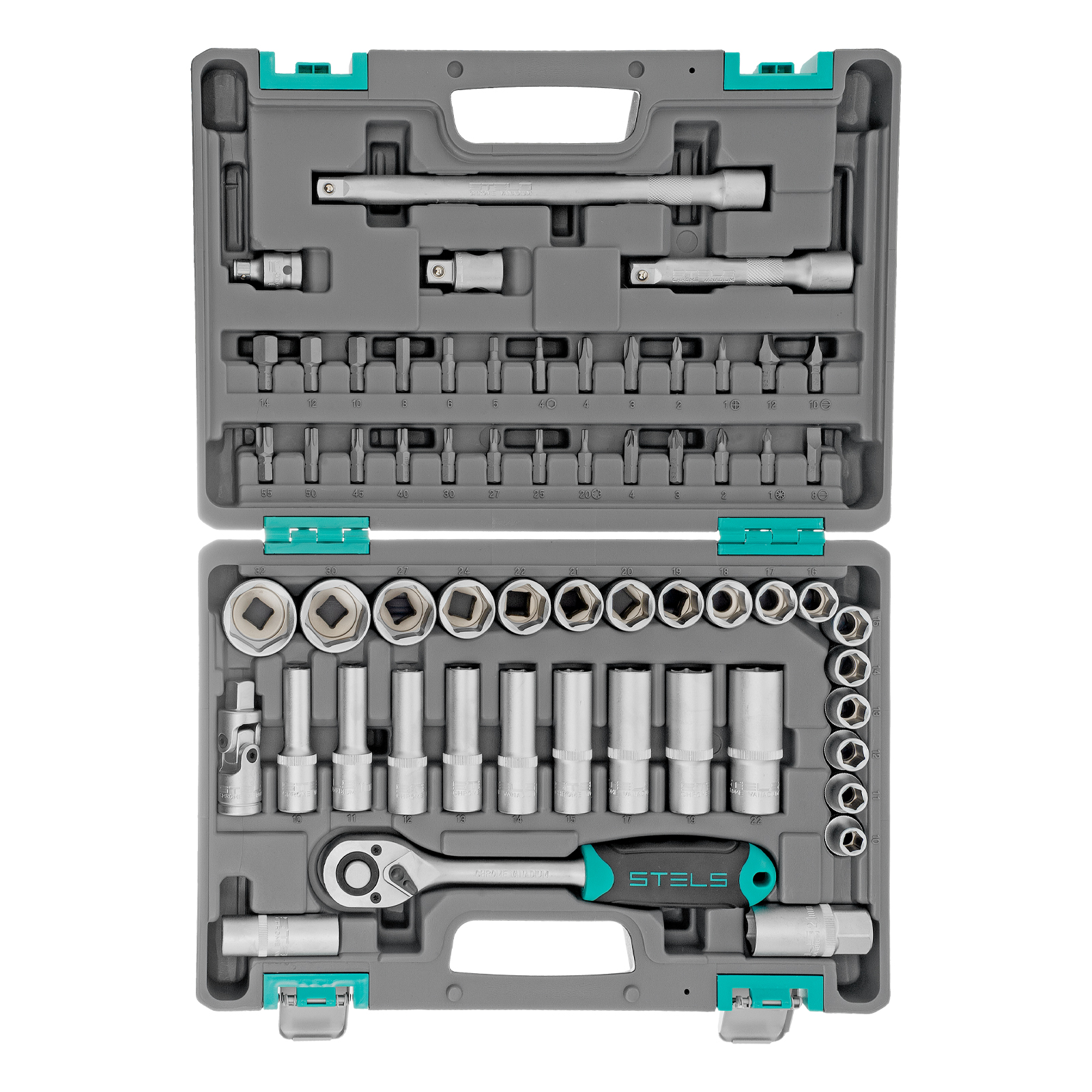 Набор инструментов, 1/2", CrV, пластиковый кейс 60 предметов Stels