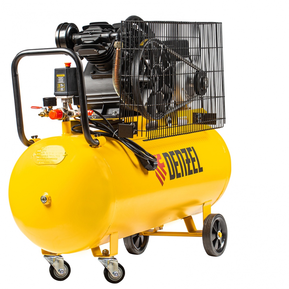 Компрессор воздушный BCV2200/100, ременный привод, 2.2 кВт, 100 литров, 370 л/мин Denzel