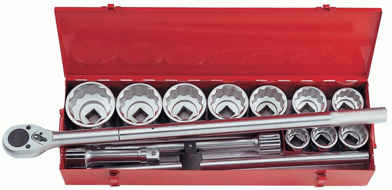 Набор торцевых головок с принадлежностями 1", двенадцатигранные, 36-80 мм, 14 предметов KING TONY 8015MR