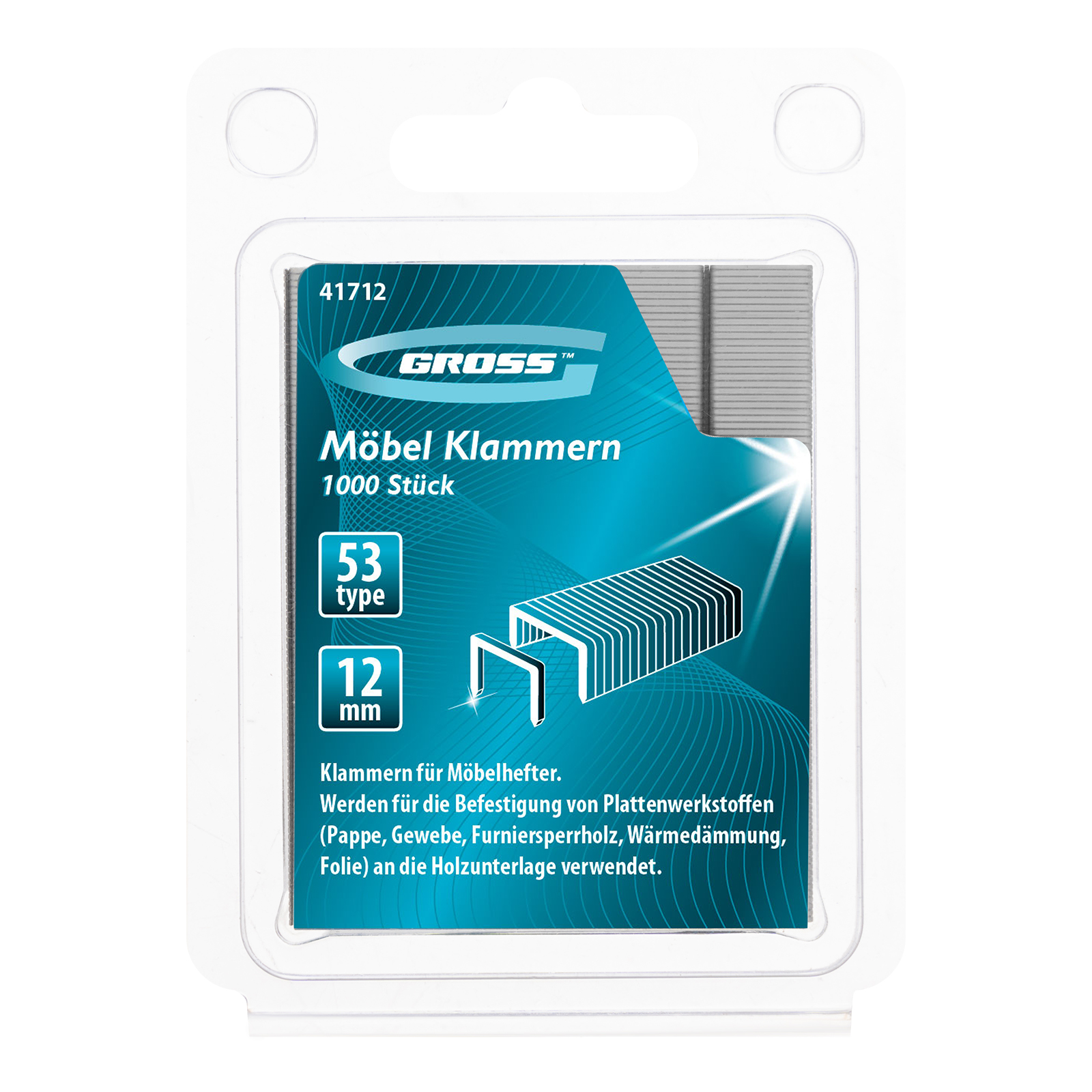 Скобы, 12 мм, для мебельного степлера, усиленные, тип 53, 1000 шт Gross