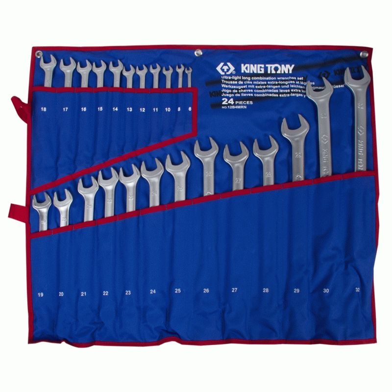 Набор комбинированных удлиненных ключей, 6-32 мм, чехол из теторона, 24 предмета KING TONY 12B4MRN
