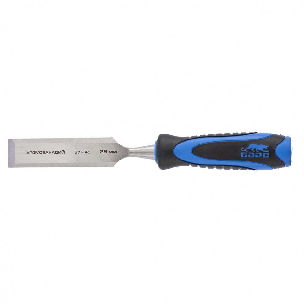 Долото-стамеска, плоская, 28 мм, двухкомпонентная рукоятка, металлический затыльник Барс