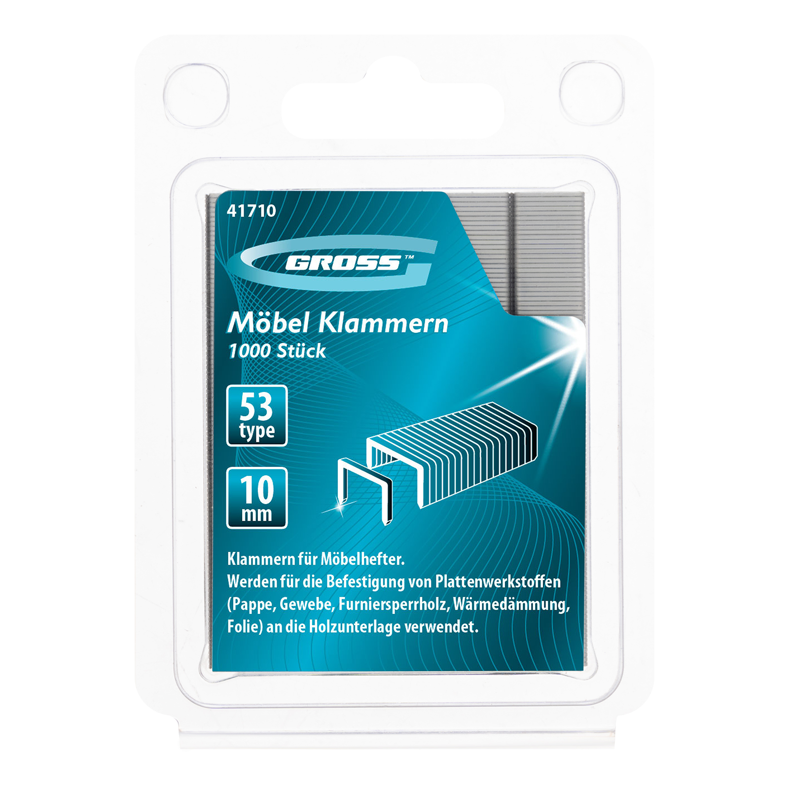Скобы, 10 мм, для мебельного степлера, усиленные, тип 53, 1000 шт Gross
