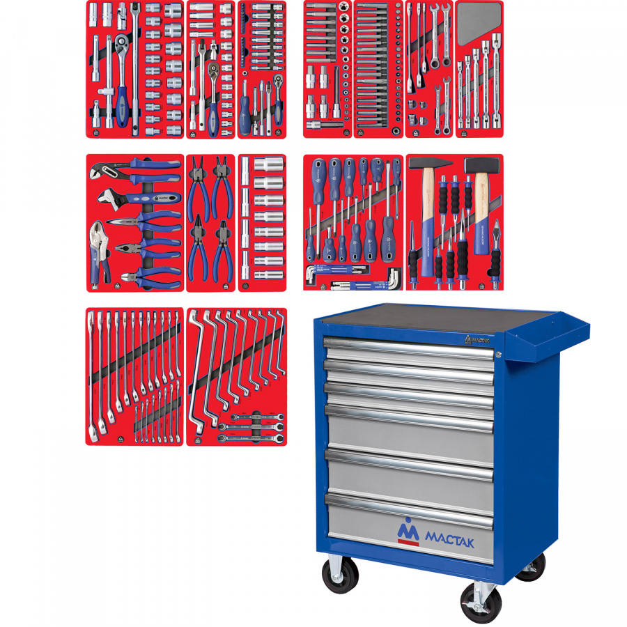 Набор инструментов "ЛИДЕР" в синей тележке, 270 предметов МАСТАК 52-06270B