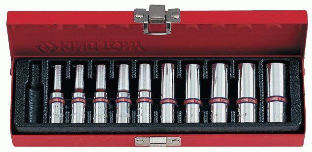 Набор глубоких торцевых головок 1/4", шестигранные, 5/32"-1/2", 10 предметов KING TONY 2510SR