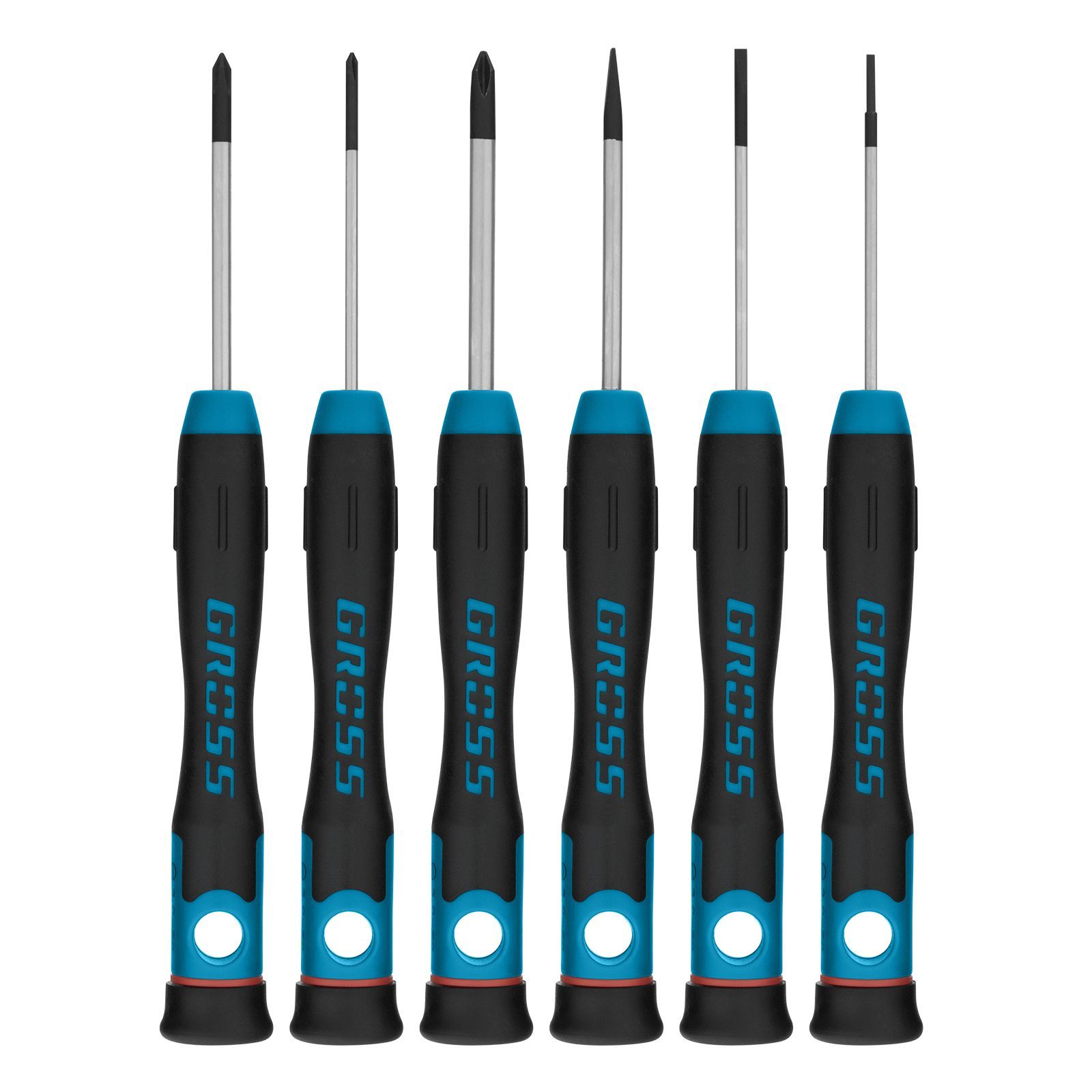 Набор отверток для точной механики, CrMo, двухкомпонентные рукоятки, 6 шт, пластиковый бокс Gross