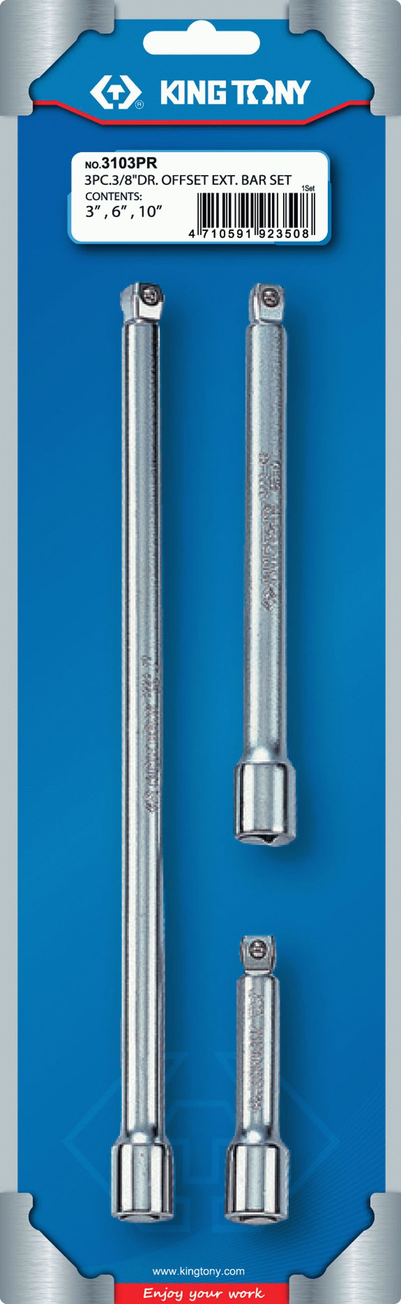 Набор удлинителей 3/8", 75, 150, 250 мм, 15 градусов, с шаровым окончанием, 3 предмета KING TONY 3103PR