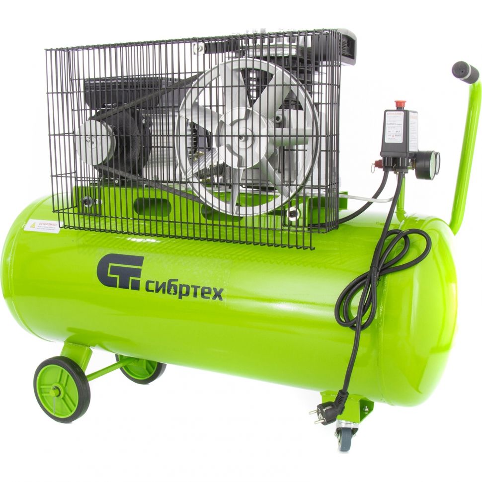 Компрессор воздушный КР-2200/100, 2.2 кВт, 350 л/мин, 100 л, ременной привод, масляный Сибртех