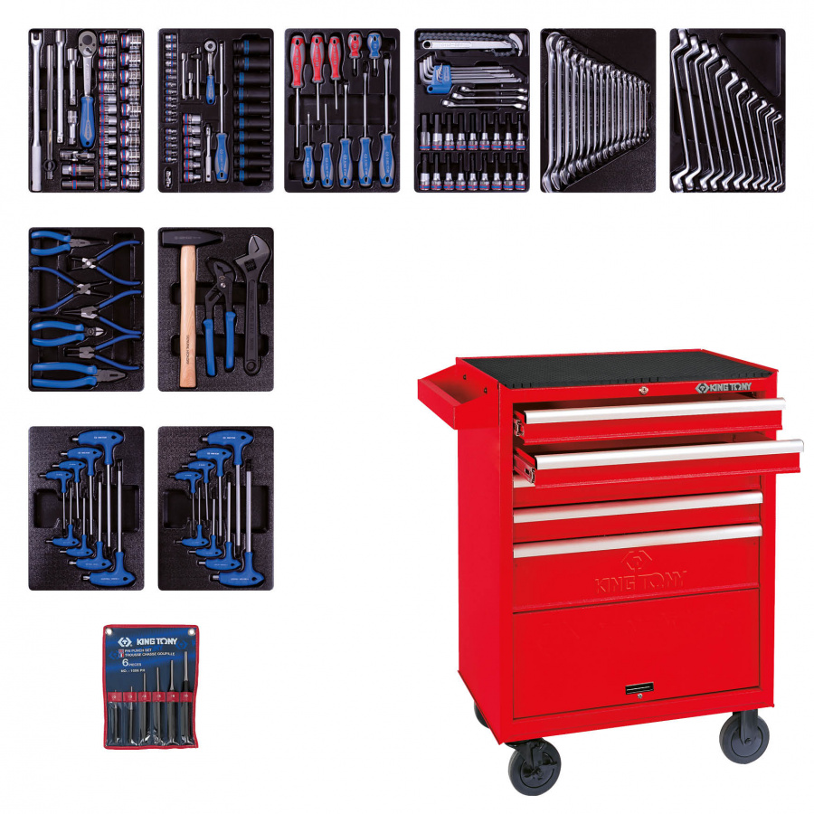 Набор инструментов "UNION" в красной тележке, 173 предмета KING TONY 932-000MR
