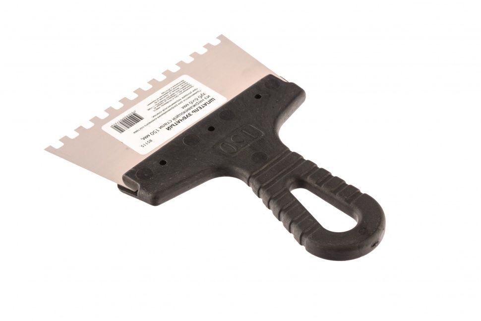 Шпатель из нержавеющей стали, 150 мм, зуб 6 х 6 мм, пластмассовая ручка Россия