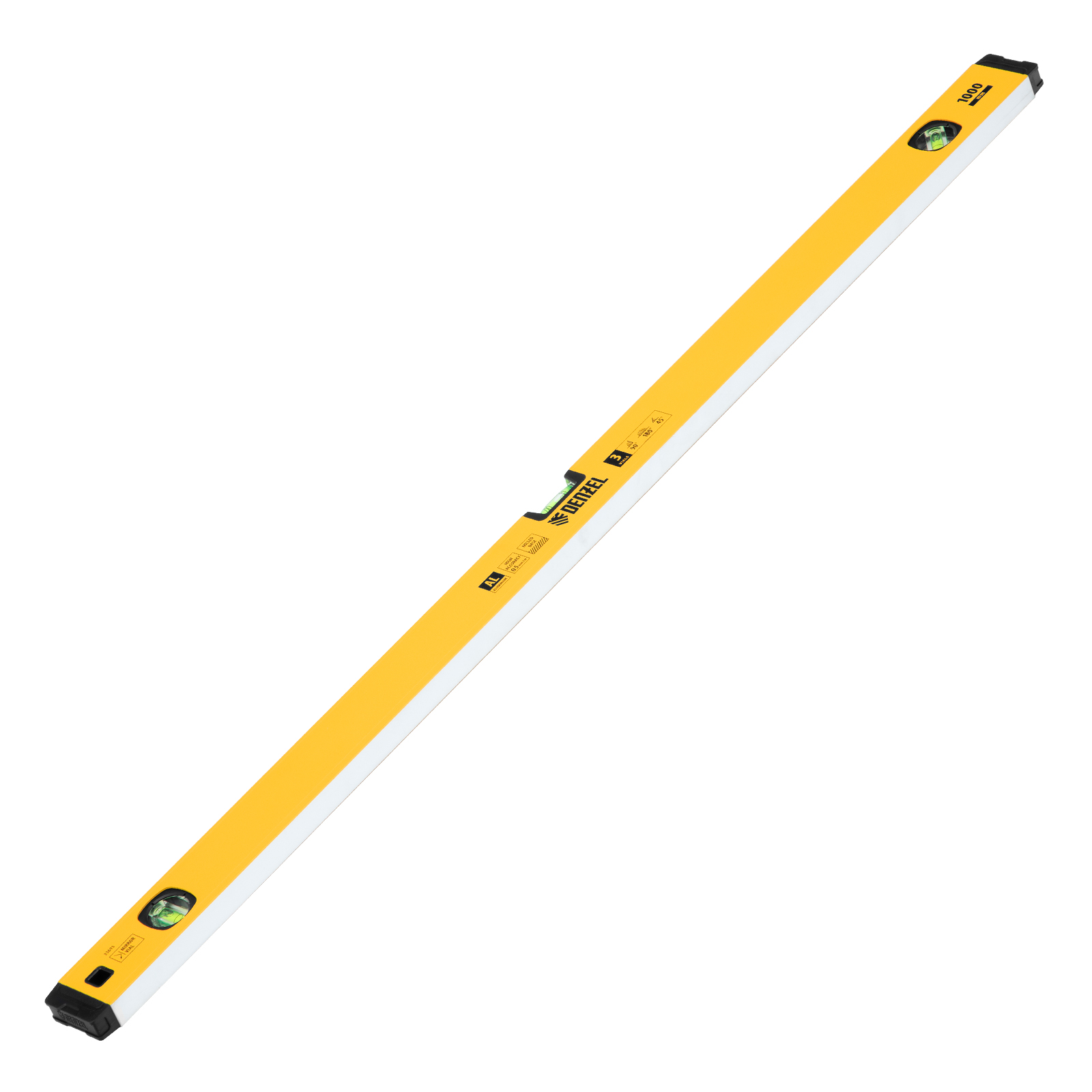 Уровень алюминиевый, магнит, фрезерованный, 3 глазка (1 зеркал.) 0,5 мм/м, 1000 мм Denzel