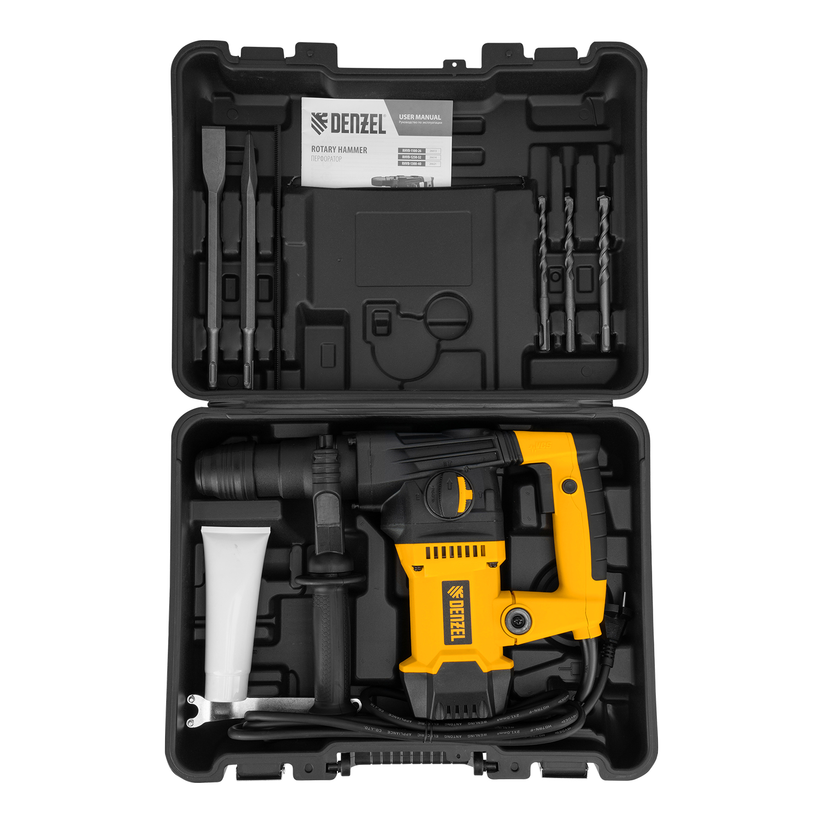 Перфоратор электрический RHVB-1250-32, SDS-plus, 1250 Вт, 5,5 Дж, 4 реж. Denzel