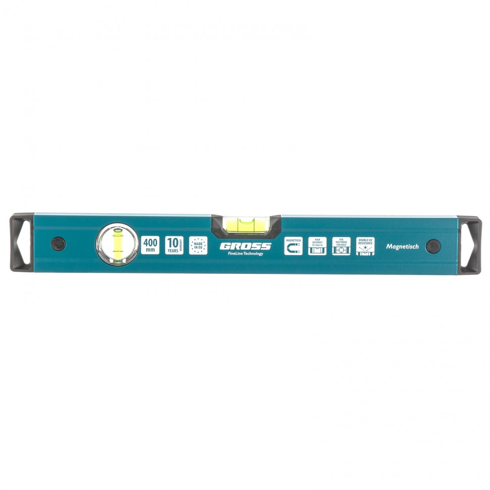 Уровень алюминиевый, 400 мм, магнит, 2 глазка, Magnetisch Gross