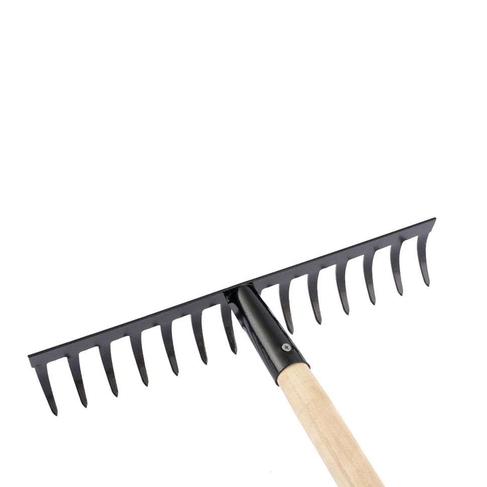 Грабли стальные, 360х1300 мм, 14 прямых зубьев, деревянный черенок, Россия, Сибртех
