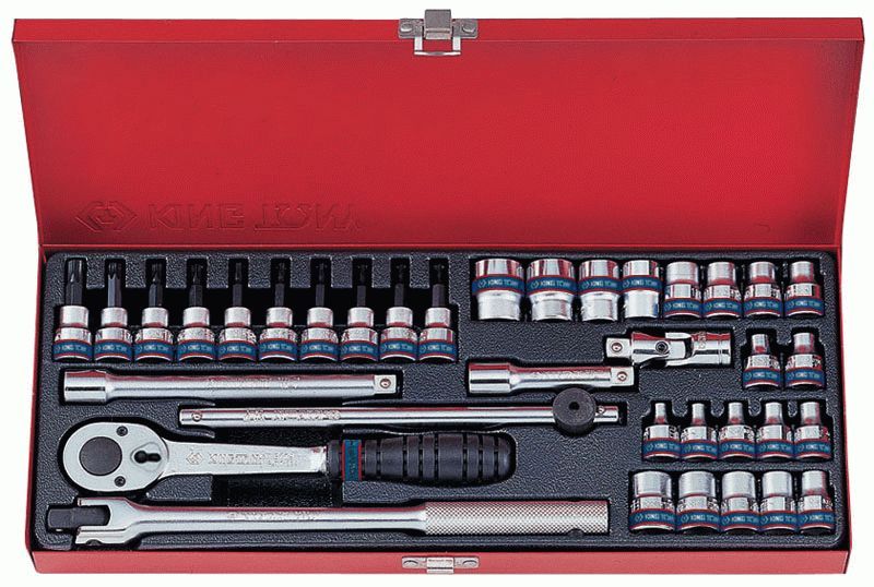 Набор торцевых головок с принадлежностями 3/8", шестигранные, 6-19 мм 36 предметов KING TONY 3534MR