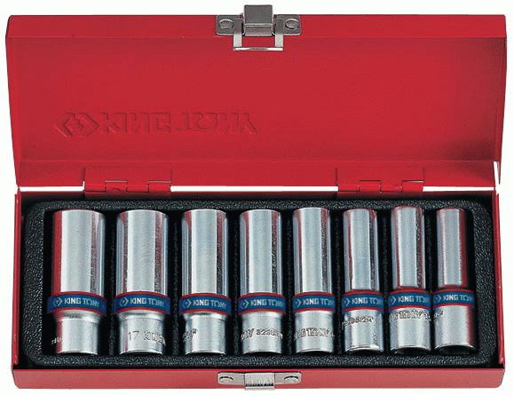 Набор глубоких торцевых головок 3/8", шестигранные, 10-19 мм, 8 предметов KING TONY 3508MR