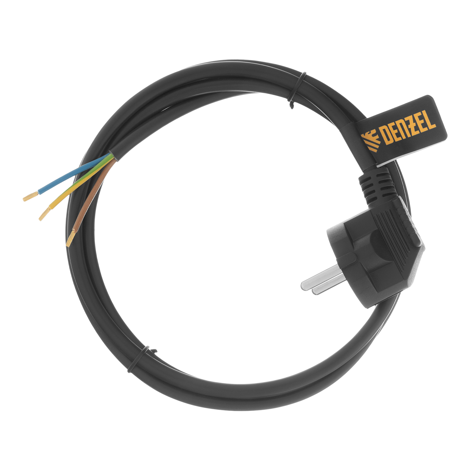 Шнур сетевой Energy Series, ПВС, 1,5 м, 3 x 1 мм, с неразборной вилкой, черный, Denzel