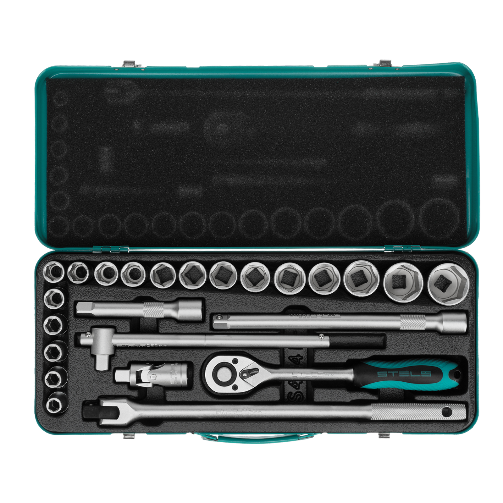 Набор торцевых головок с трещоткой 1/2", 24 предмета Stels