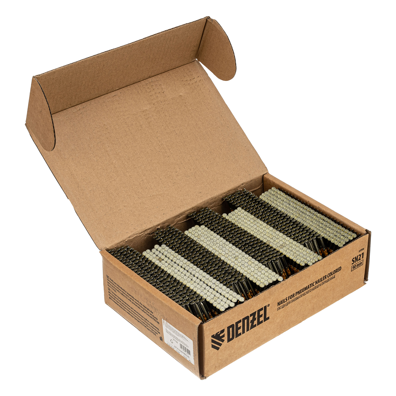 Гвозди для пнев. нейлера (крашен.) длина - 90 мм, диам. - 3,05 мм, 2000 шт. Denzel