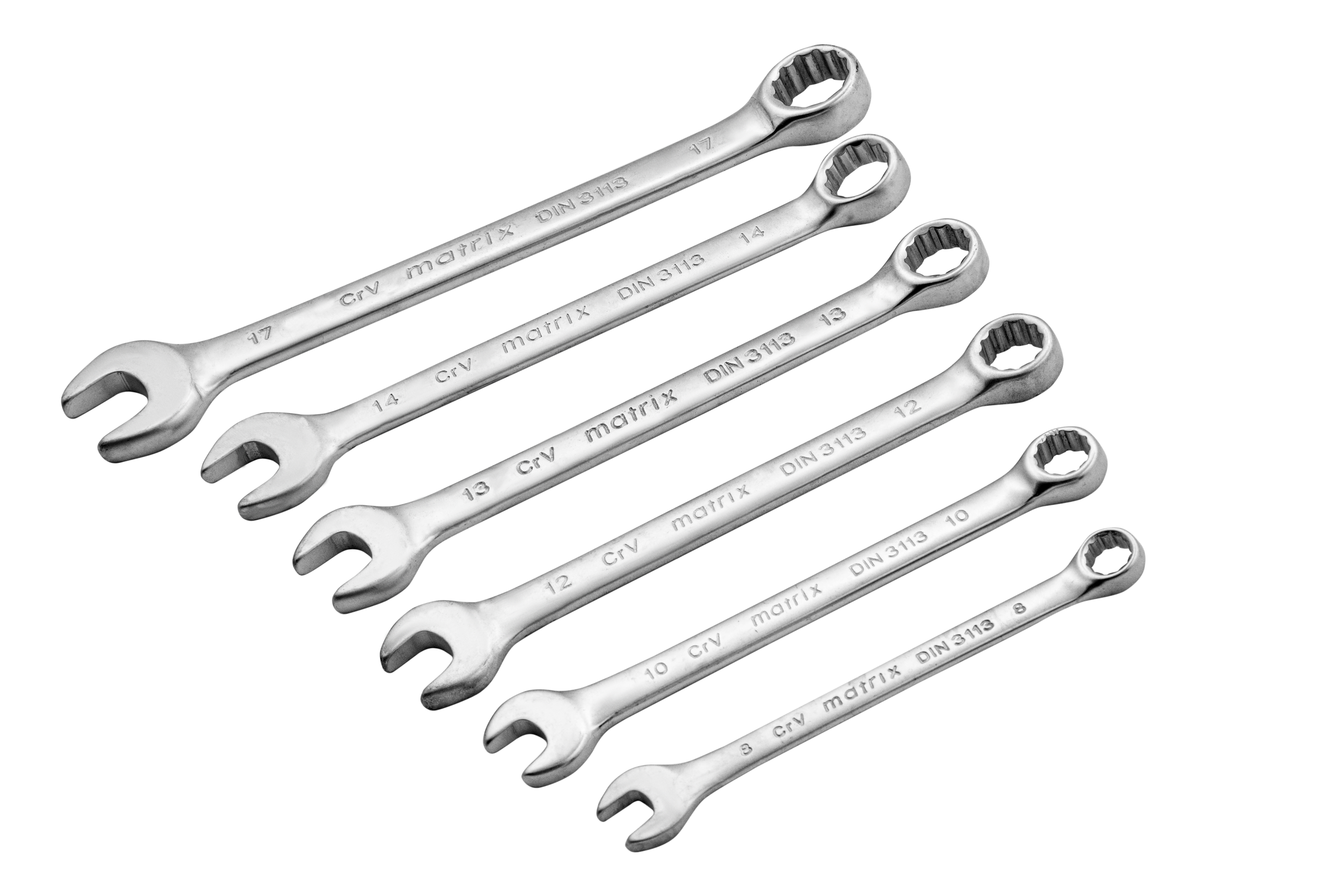Набор ключей комбинированных, 8-17 мм, 6 шт, CrV, матовый хром Matrix
