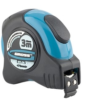 Рулетка "Schlagfest",3 м x 19 мм,магнитный обрезиненный зацеп,двусторонняя шкала,Нейлоновое покрытие,автоматическая фиксация Gross