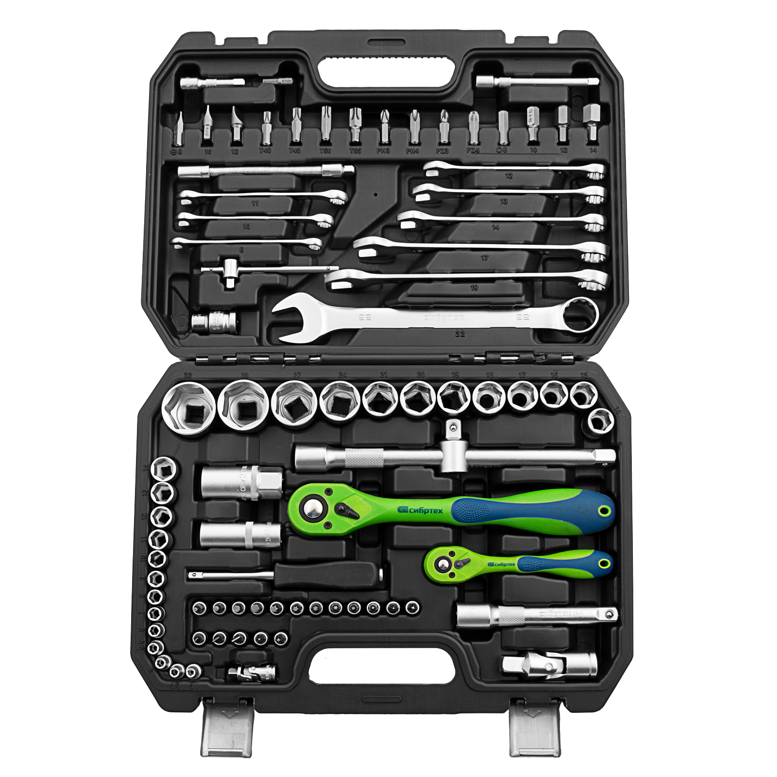 Набор инструментов 82 предмета, CrV, 1/2", 1/4" Сибртех