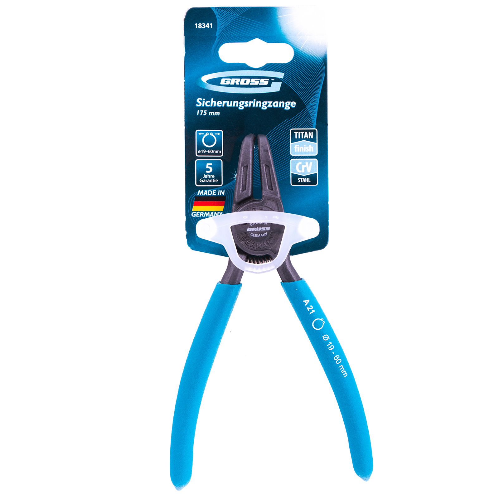 Съемник, 165 мм, для внешних стопорных колец (19-60 мм) изогнутые губки (разжим) Gross