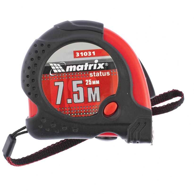 Рулетка Status Magnet fixation,7,5 м х 25 мм,обрезиненный корпус,зацеп с магнитом Matrix