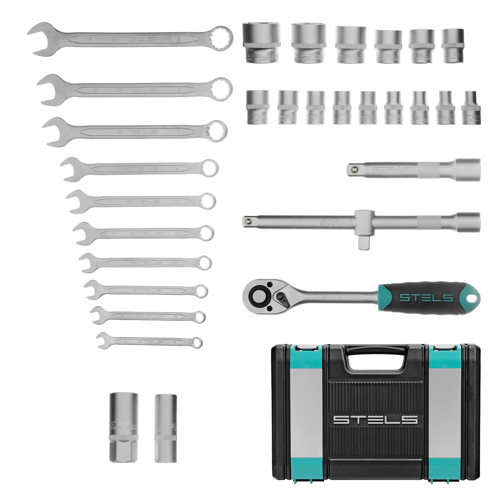 Набор инструментов, 1/2", CrV, пластиковый кейс 31 предмет Stels
