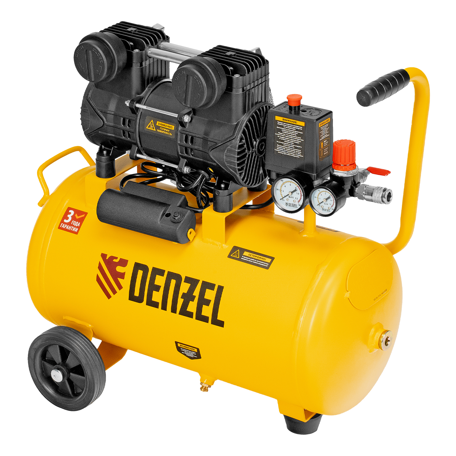 Компрессор безмасл. малошумный DLP-950/24, 950Вт,24 л, 2850 об/мин, 170 л/мин Denzel