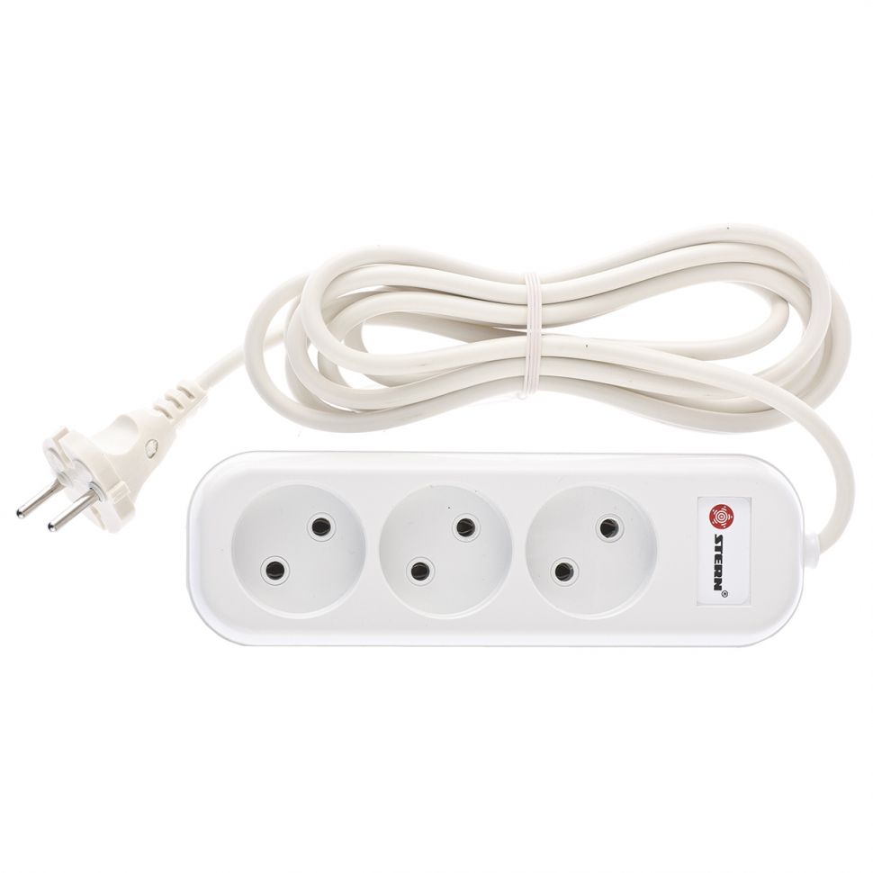 Удлинитель бытовой серия EU, без заземления, 3 м, 3 розетки, 6 A Stern
