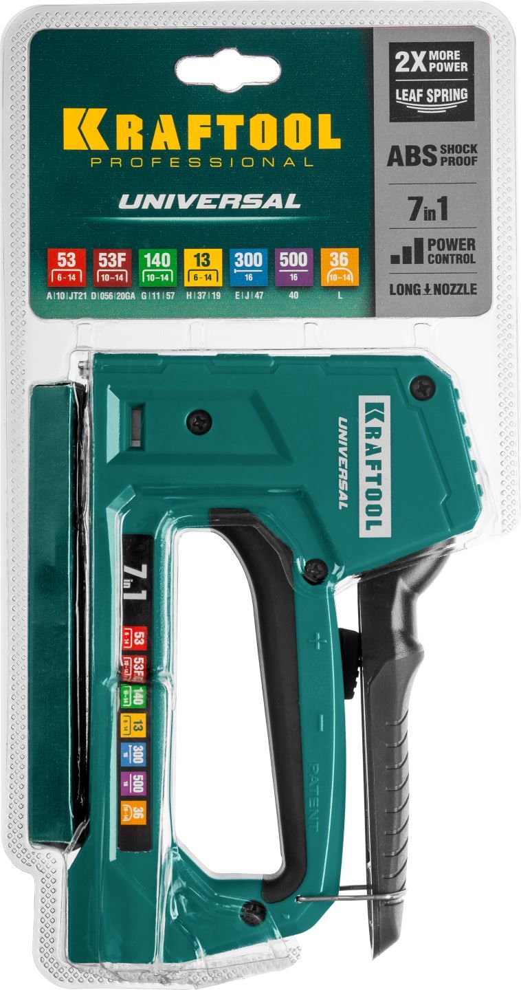 KRAFTOOL Universal степлер пластиковый 7-в-1: 53, 140, 13, 53F, 36, 300, 500, со скобами