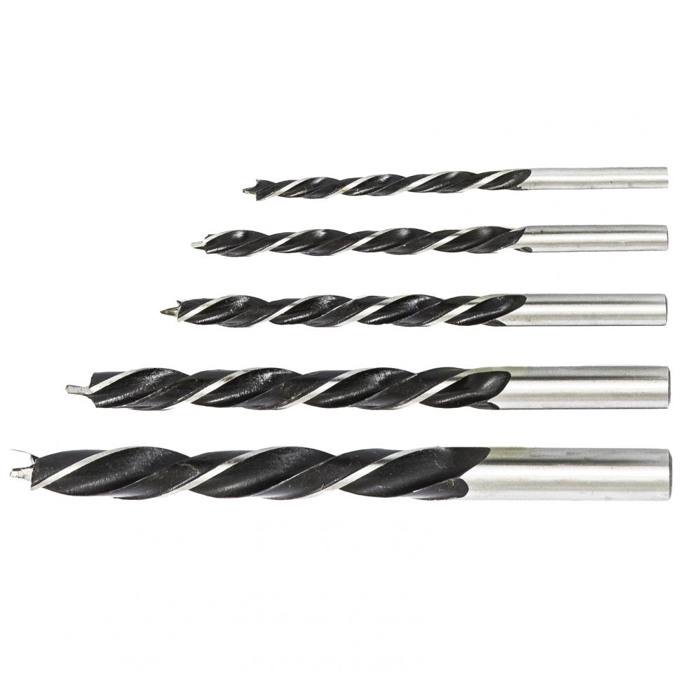 Набор сверл по дереву, 4-5-6-8-10 мм, 5 шт, цилиндрический хвостовик Сибртех