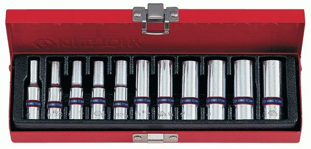 Набор глубоких торцевых головок 1/4", шестигранные, 4-13 мм, 11 предметов KING TONY 2511MR