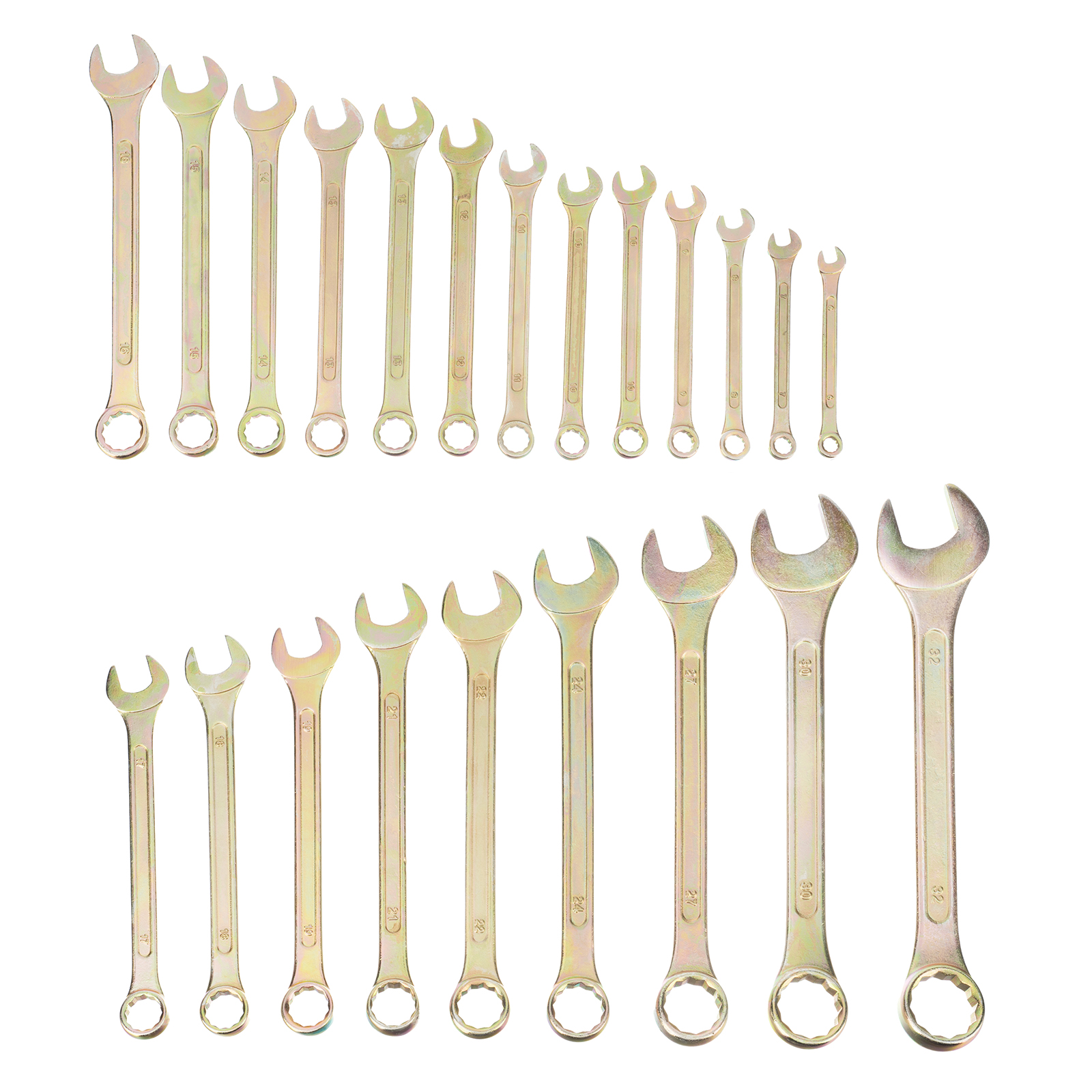 Набор ключей комбинированный 6-32 мм, 22 шт, желтый цинк Сибртех