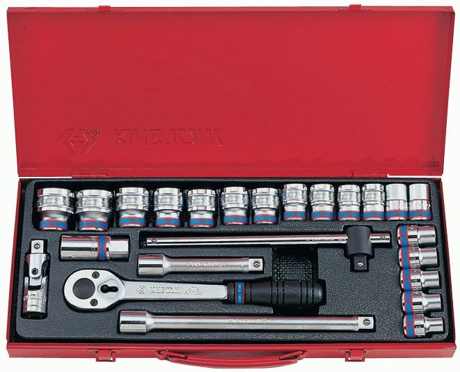 Набор торцевых головок с принадлежностями 1/2", шестигранные, 10-32 мм, 24 предмета KING TONY 4528MR